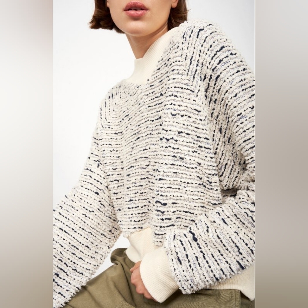 Joie White Soft Fluffy Cotton V-Neck Raglan Sleeve Slouchy Hester Sweater
